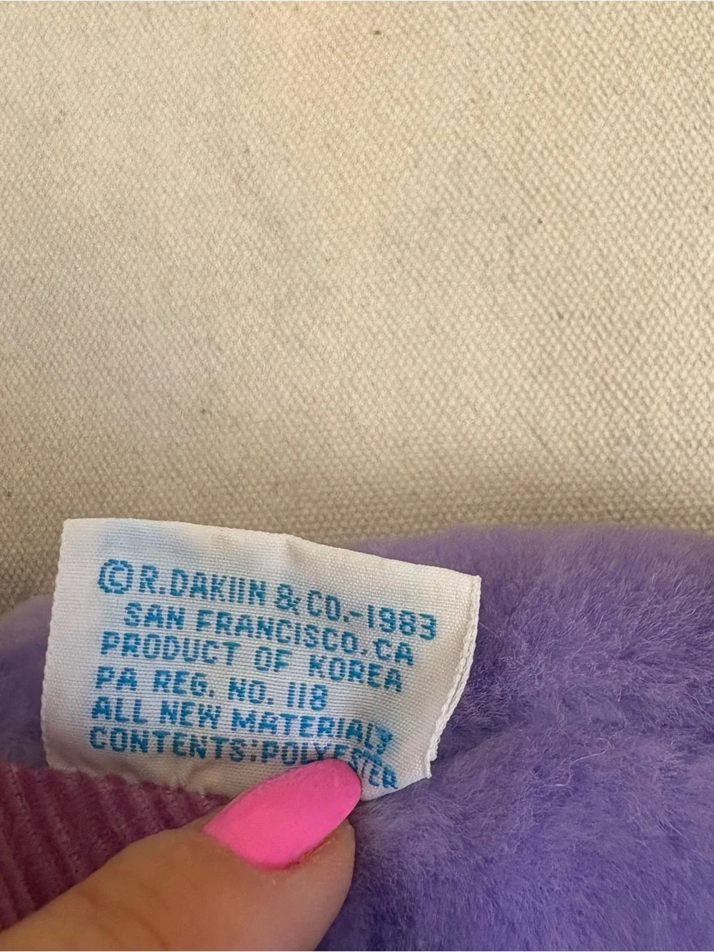 Dakin Purple Dragon Plush Stuffed Animal w/ Wings 1983 with Tag